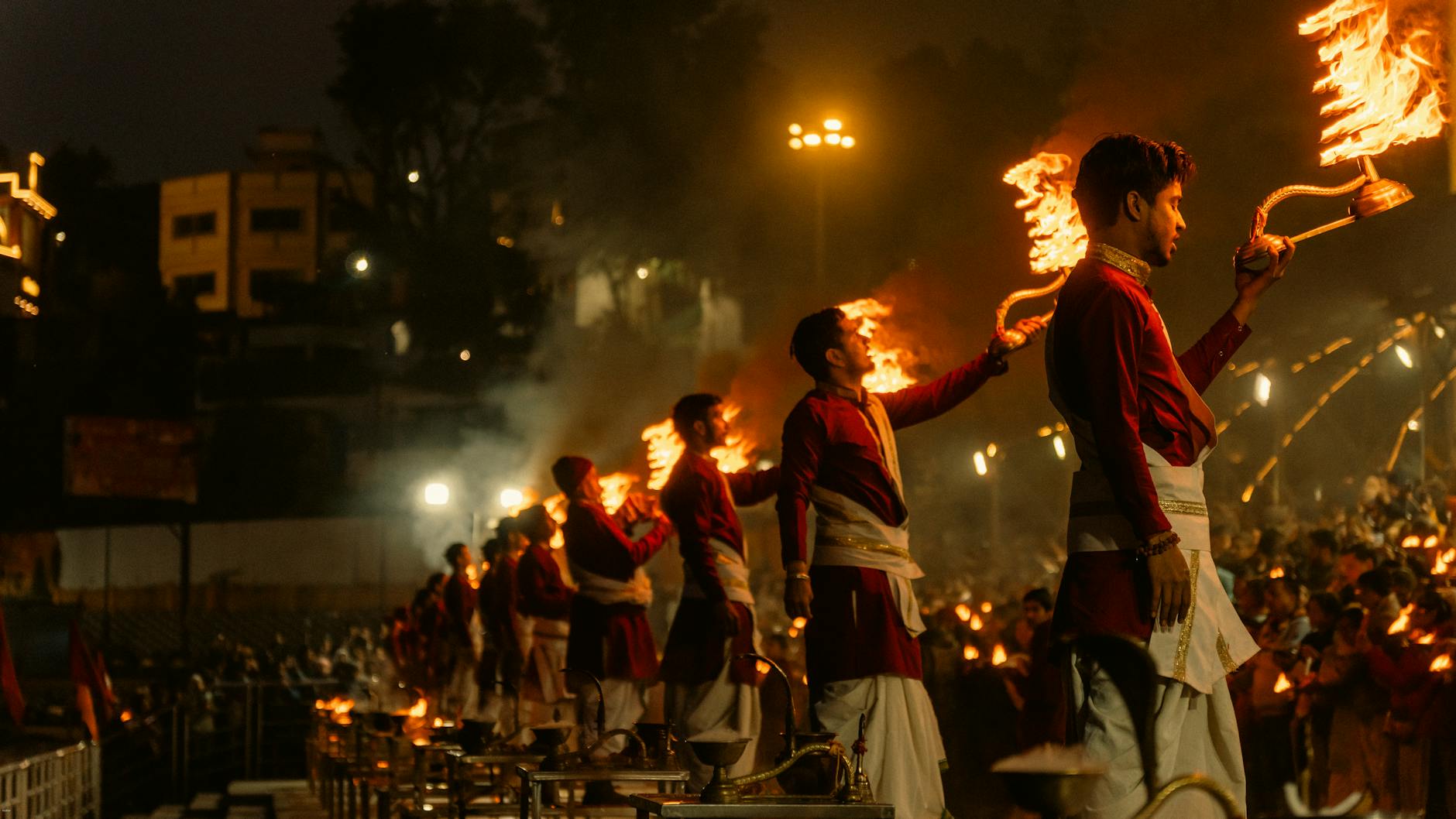 Yoga practice by the Ganges